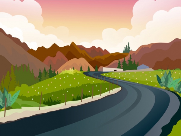 paesaggio di campagna pittura strada di montagna icone campo arredamento
