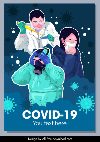 covid 19 แบนเนอร์แพทย์ผู้ป่วยไวรัสไอคอนร่าง