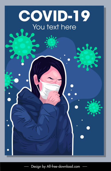Covid 19 Banner Flu Illness Woman Virus Sketch