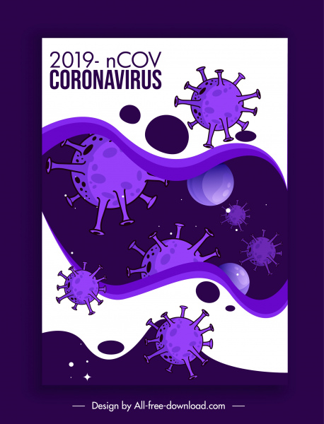 covid 19 banner szablon kontrast fioletowy wirusy szkic