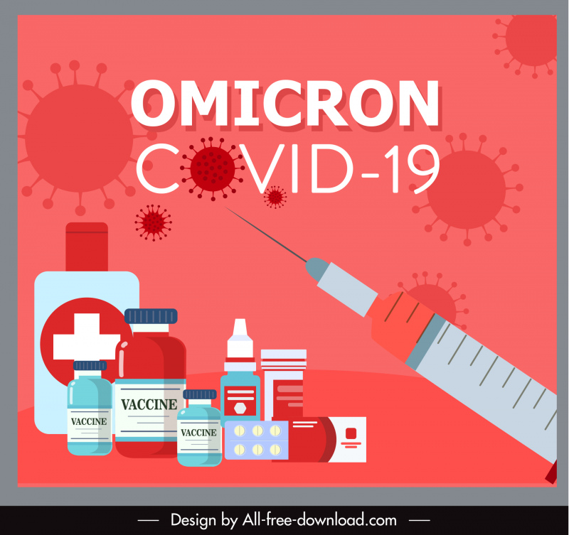 covid-19 omicron póster vacuna medicamentos boceto plano