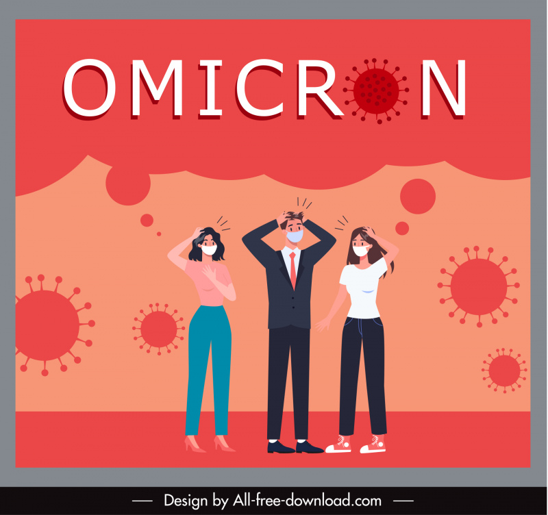 covid-19 omicron poster vírus funcionários do escritório esboço desenho animado plano