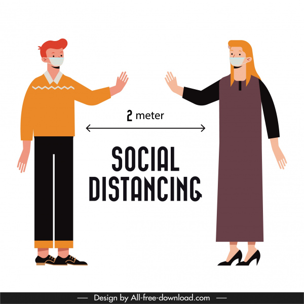 covid 19 Poster Entfernung Unterricht Menschen skizze
