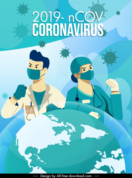 COVID-19-Poster Ärzte Krankenschwester Erde Virus Skizze