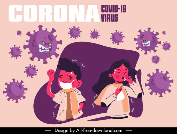 covid 19 포스터 아픈 사람들 양식에 일치시키는 바이러스 스케치