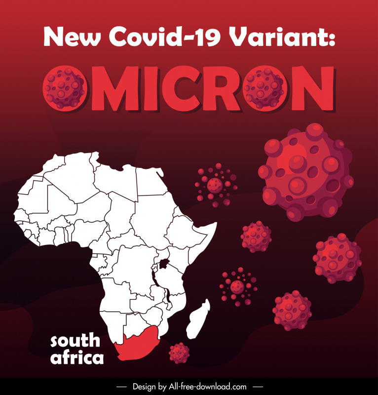 COVID-19バリアントオミクロン拡散警告バナーウイルスアフリカ地図スケッチ