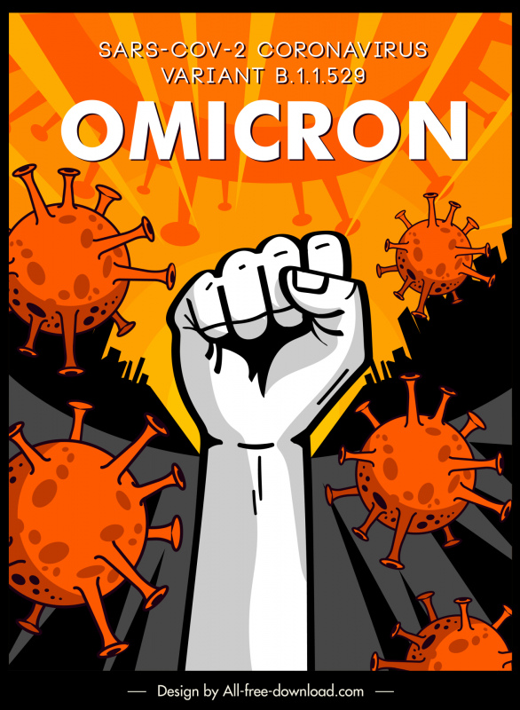 Variante de COVID-19 Omicron Propagación de virus de banner de advertencia Fighting Hand Sketch