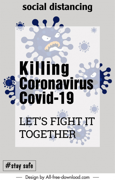 covid19 poster şablonu stilize virüsler eskiz bulanık tasarım