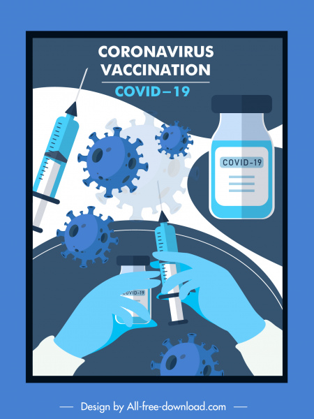 virus de la aguja de inyección de la bandera de vacunación covid19 boceto