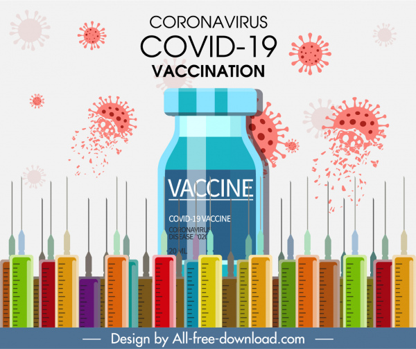 covid19 vacinação banner de injeção agulhas vírus esboço