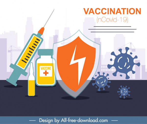 virus de la bandera de vacunación covid19 escudo elementos médicos boceto