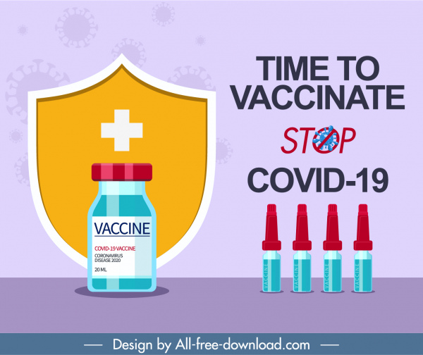 Covid19 Vaccination Poster Shield Medical Elements Flat Sketch