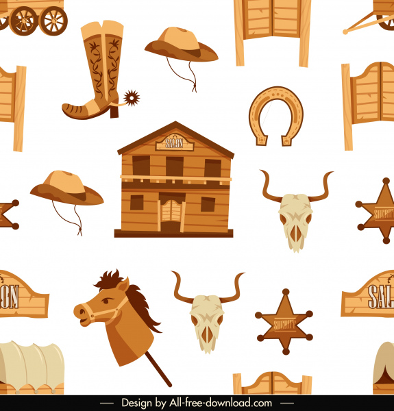Cow Boy Pattern Template Wild West Symbols Sketch