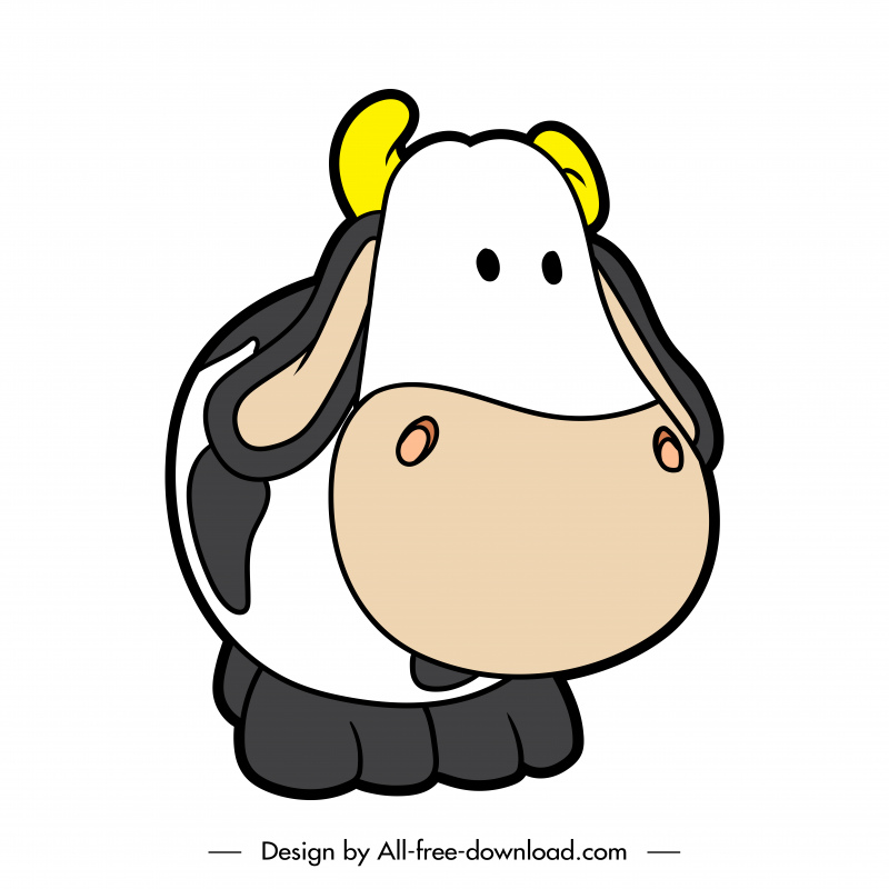  ícone da vaca bonito plano desenhado à mão esboço dos desenhos animados