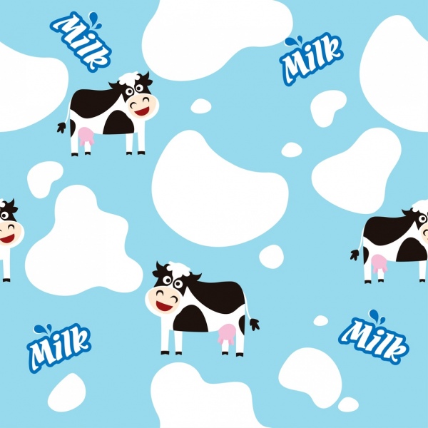 sapi susu latar belakang lucu ikon berwarna berulang desain