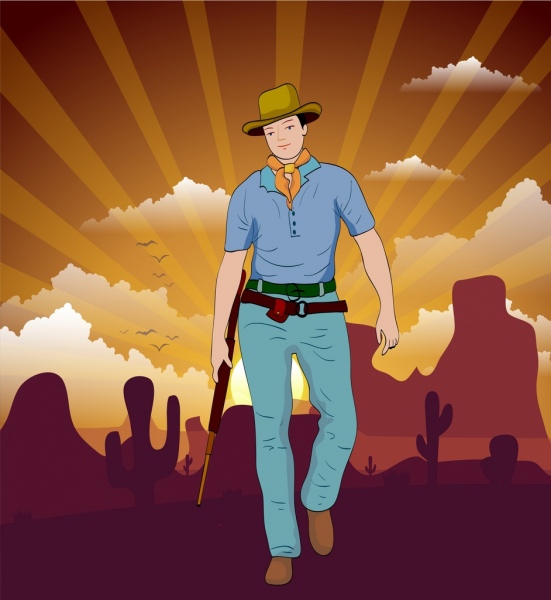 Cowboy-Hintergrund-Mann-Symbol farbig Cartoon Strahlen Hintergrund