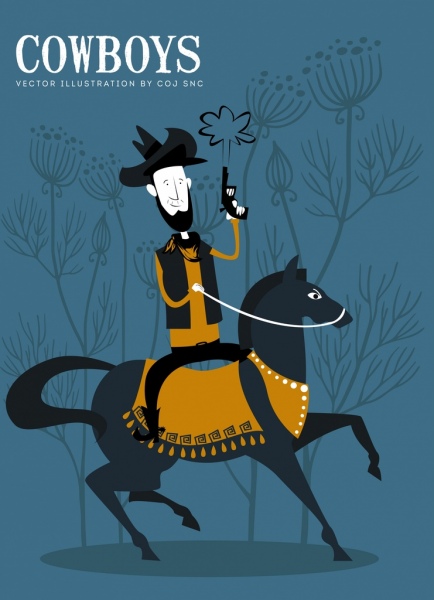 Cowboy Hintergrund Mann Reiten Pferd Symbol Karton Charakter