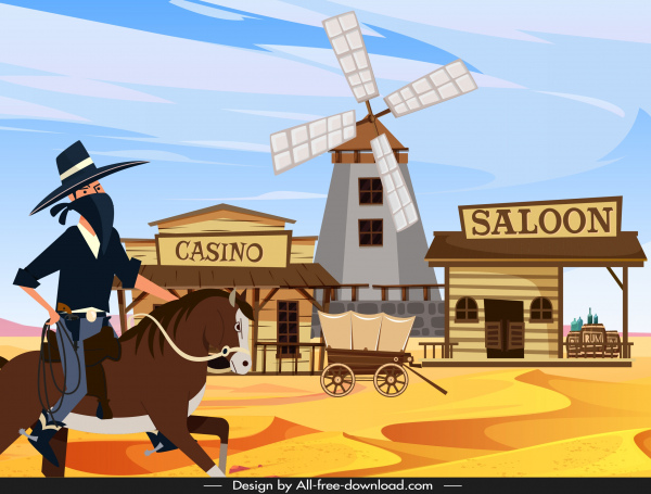 koboi latar belakang perampok wild west scene desain kartun
