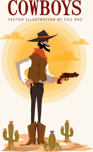 ícone de homem de barba do vaqueiro bandeira colorida projeto dos desenhos animados