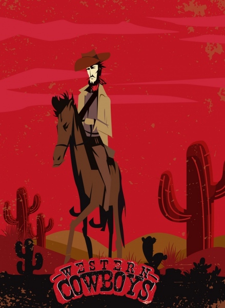 Diseño de dibujos animados retro de color rojo de la bandera de vaquero