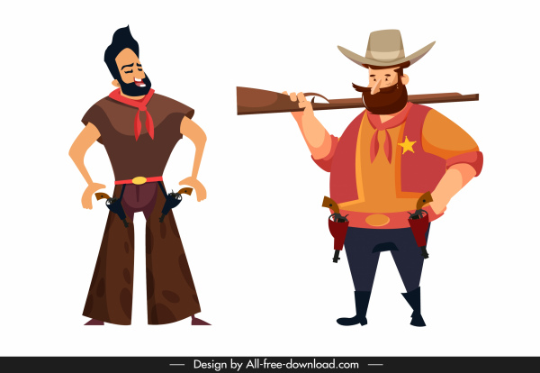 iconos de personajes vaqueros boceto de dibujos animados