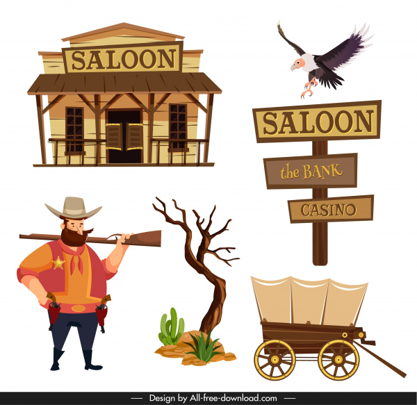 Cowboy-Design-Elemente klassische Ikonen Cartoon-Design