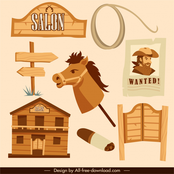 Cowboy Design Elemente Vintage Symbole Skizze