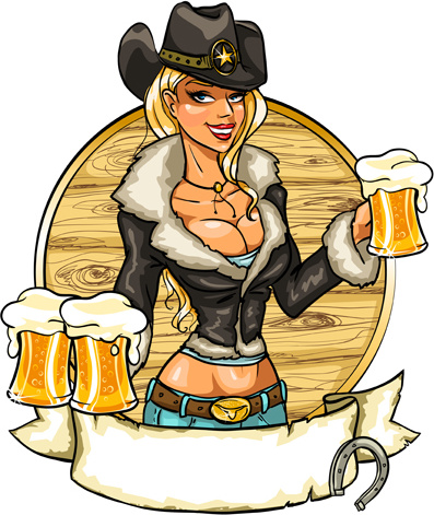 Cowboy Girl With Vintage Labels Vector-vector People-free Vector Free  Download
