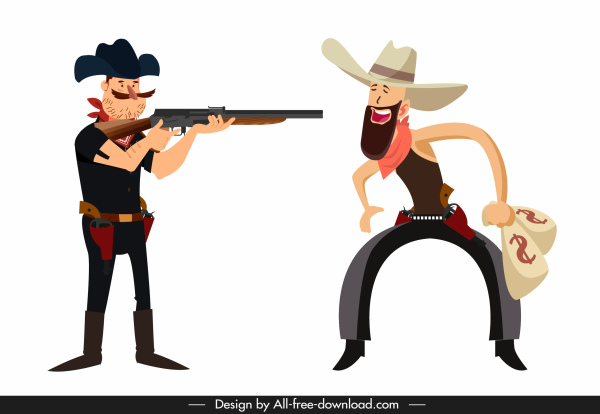 iconos vaqueros divertidos personajes de dibujos animados boceto