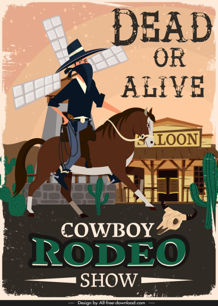 kovboy gösterisi afiş retro dekor karikatür tasarımı