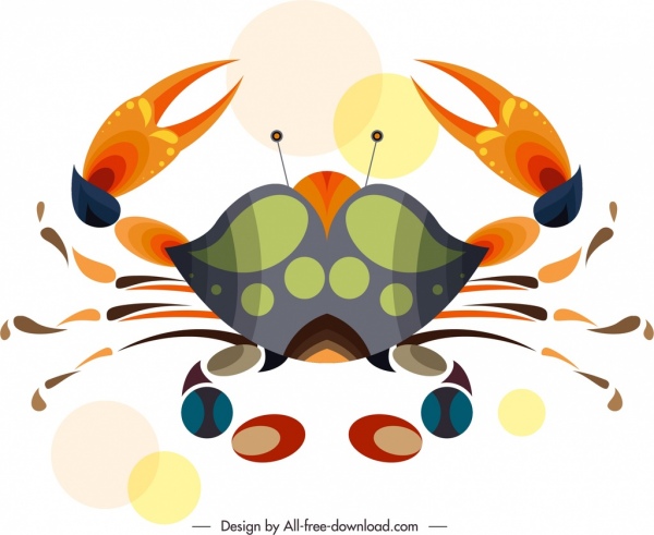 ikon hewan kepiting sketsa datar warna-warni klasik