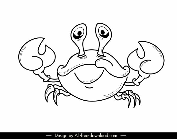 رمز سرطان البحر مضحك رسم الكرتون الأسود الأبيض مرسومة