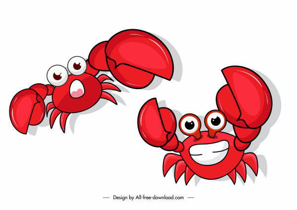 ícones caranguejo bonito emoção esboço personagens de desenho animado