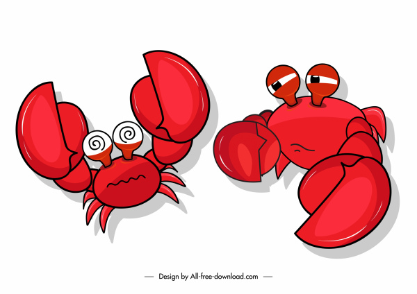 Crab Icons Funny Emotions Sketch Cartoon Design-vector Cartoon-free Vector  Free Download
