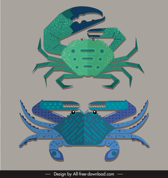螃蟹物种图标彩色平面素描