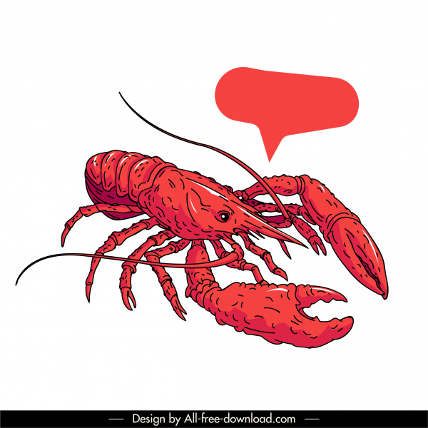 ikon udang karang merah handdrawn sketsa klasik