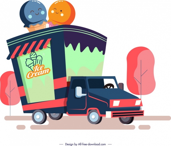 크림 광고 배경 트럭 아이콘 색된 스케치