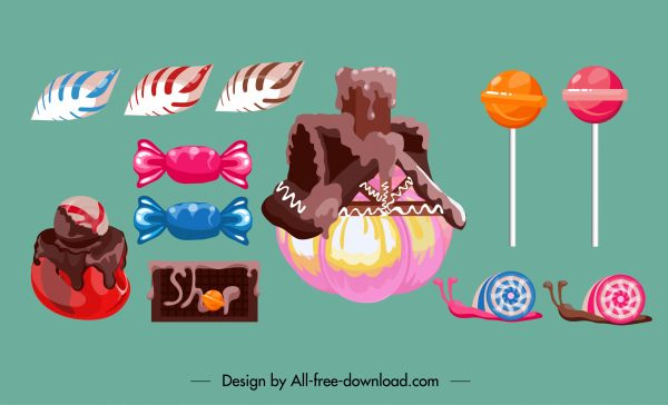 크림 케이크 디자인 요소 색 모양의 사탕 스케치