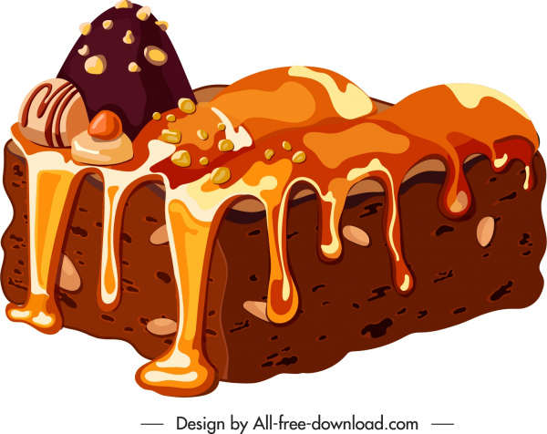 krim kue ikon berwarna sketsa 3D klasik