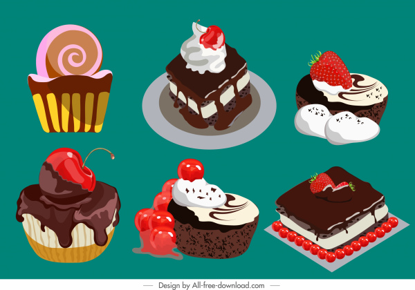 icônes de gâteaux à la crème coloré décor de chocolat fruité