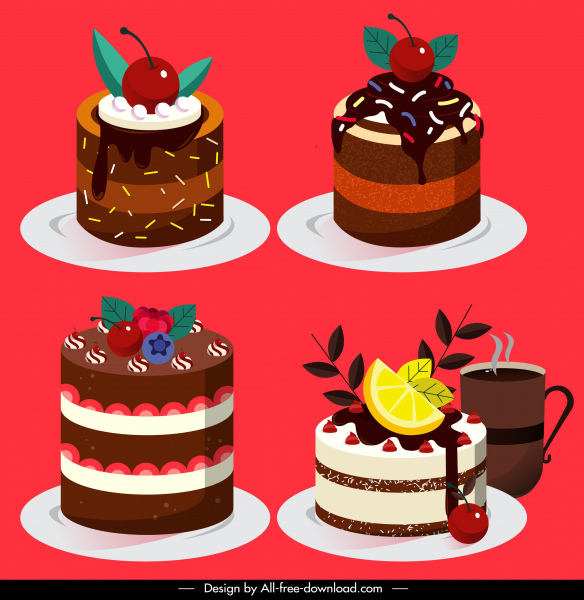 크림 케이크 아이콘 다채로운 라운드 장식