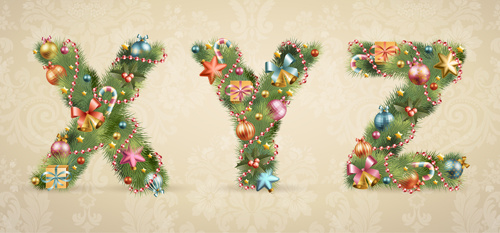 vektör yaratıcı Noel ağacı alfabe ve sayı kümesi