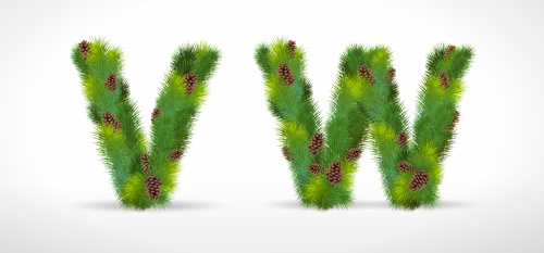 kreatif pohon Natal alfabet dan angka vector set