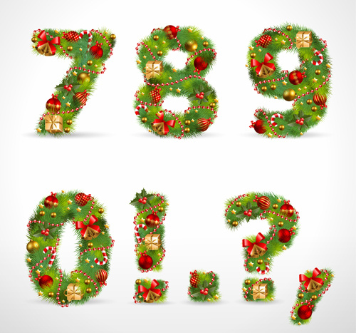 árvore de Natal criativa alfabeto e número conjunto de vetores