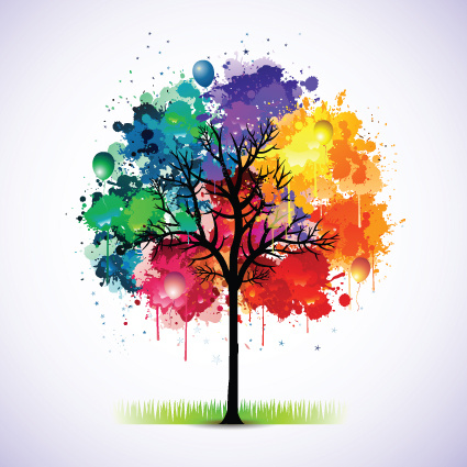 ต้นไม้ที่มีสีสันสร้างสรรค์ออกแบบองค์ประกอบของเวกเตอร์