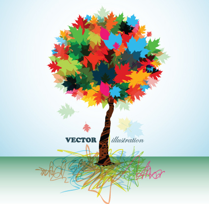 vektör yaratıcı renkli ağaç tasarım öğeleri