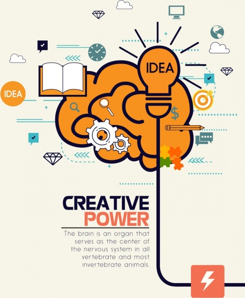 concept créatif banner ampoule cerveau icônes decor