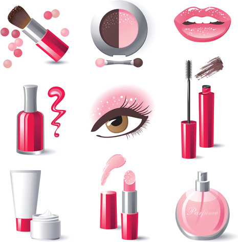 maquillaje y cosméticos creativos vector iconos