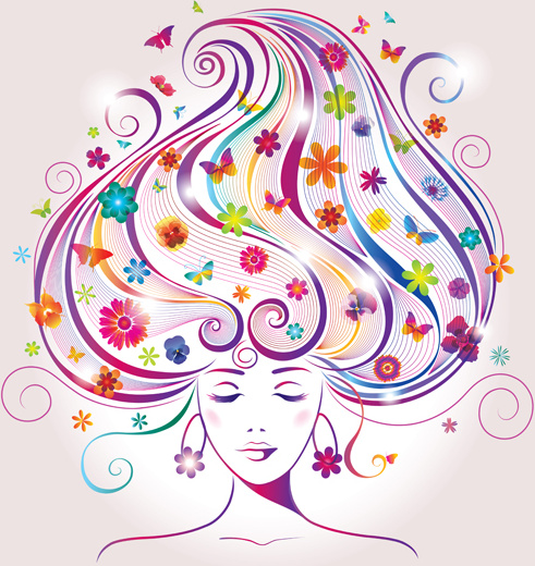 pelo floral creativo con el vector de mujer