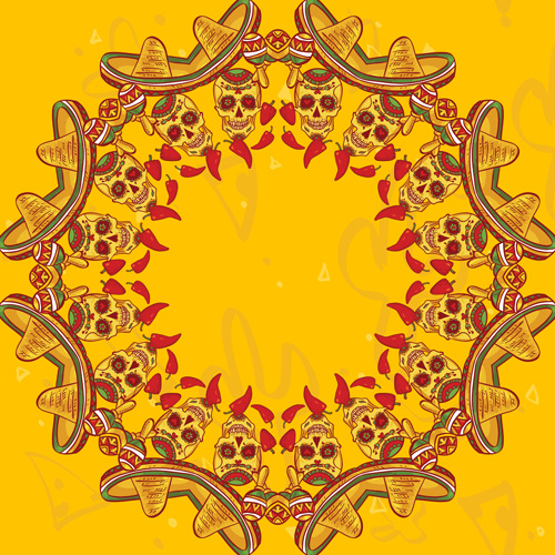 kreatif bunga tengkorak bingkai vector latar belakang